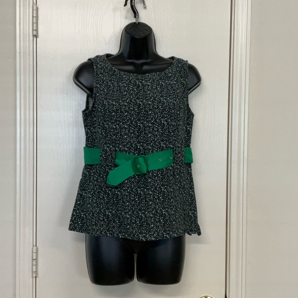 Ann Taylor Black and Green Textured Blouse